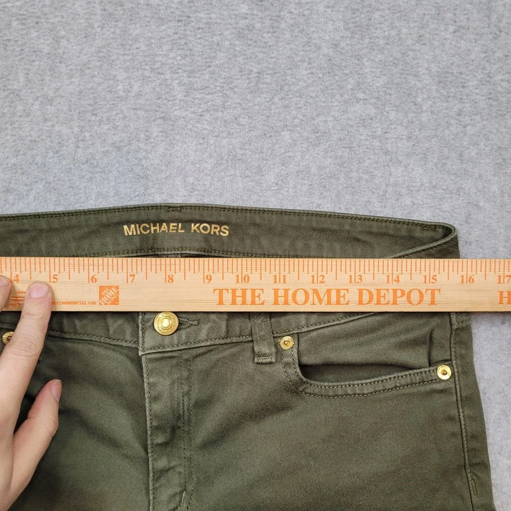 Michael Kors Izzy Skinny Pants Womens‎ Size 10 Green Olive Stretch Gold Jeans